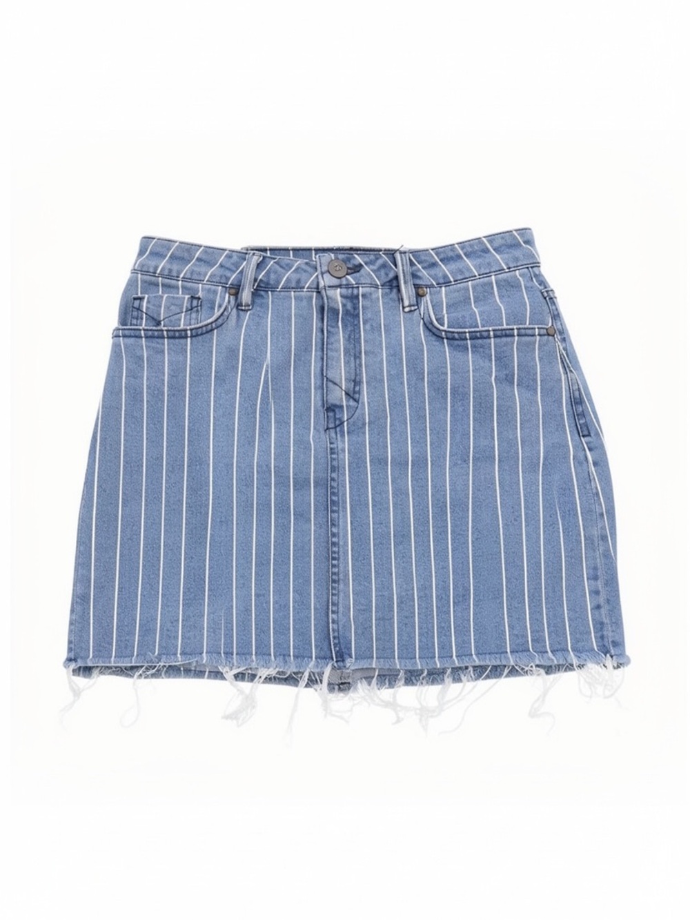 UNPUBLISHED ‘Nico’ High-Waisted Striped Denim Mini-Skirt Raw Hem